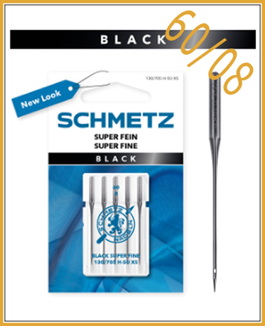 BLACK SUPER FINE - nm 60/08 Sewingmachine needles - pack 5 needles by Schmetz