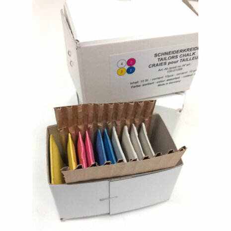 Tailors chalk assorted colourd box 10 pieces - 4x white, 2x red, 2x yellow, 2x blue